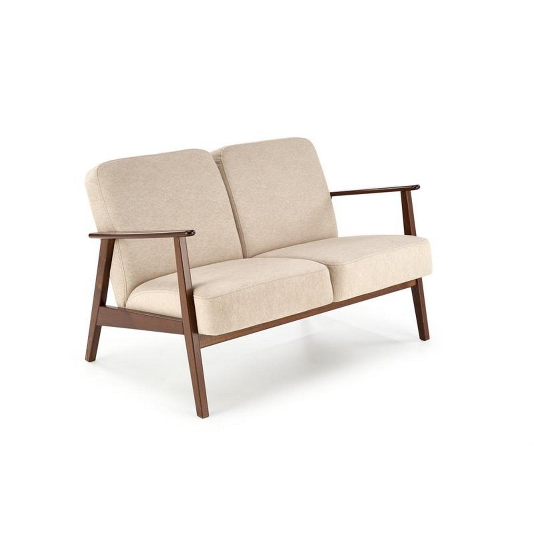 Canapea MILANO 2S, bej - Castel 15, stofa catifelata/lemn, 120x77x77 cm