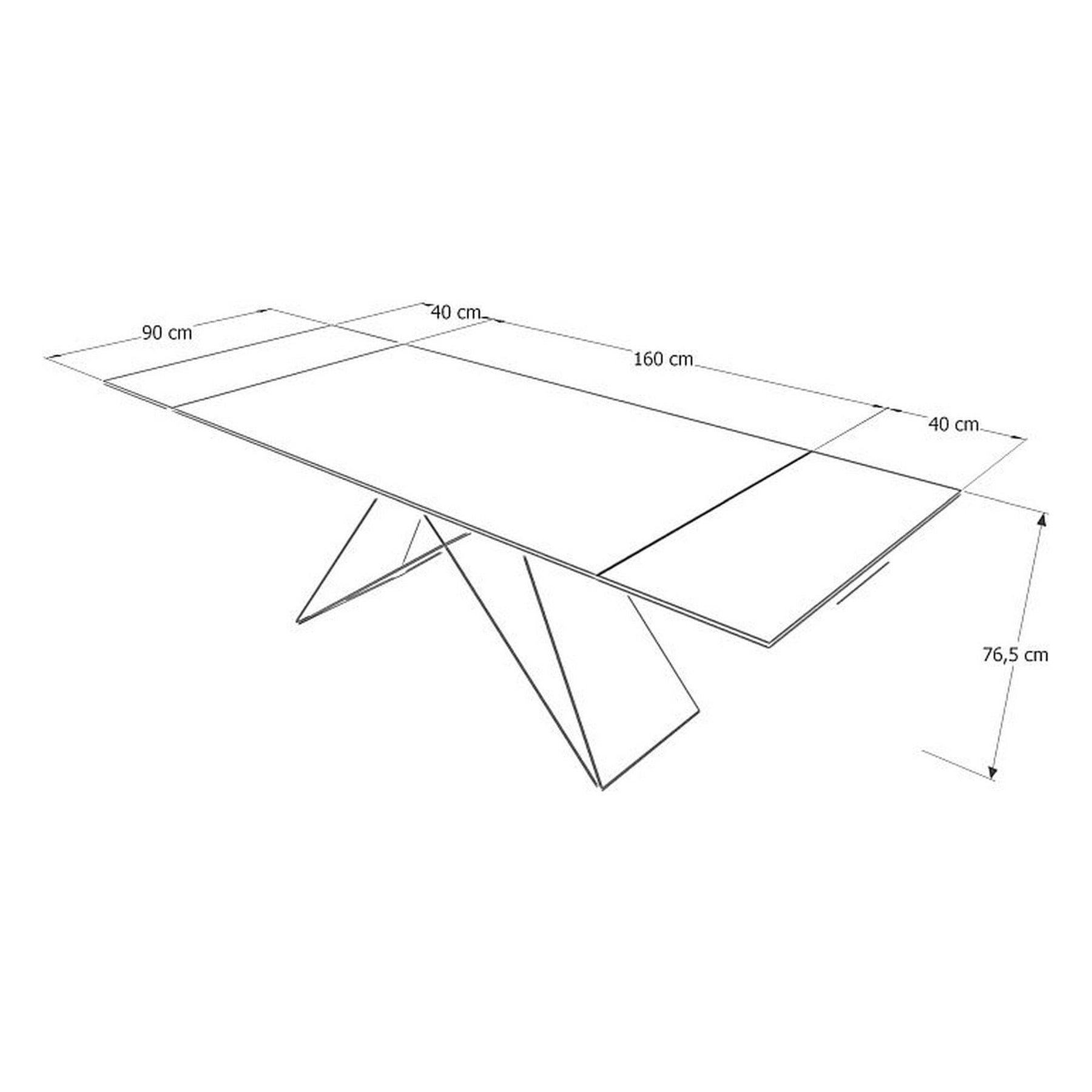 Masa extensibila WESTIN III CERAMIC, sticla securizata/ceramica, alb/negru mat, 180-260x90x77 cm