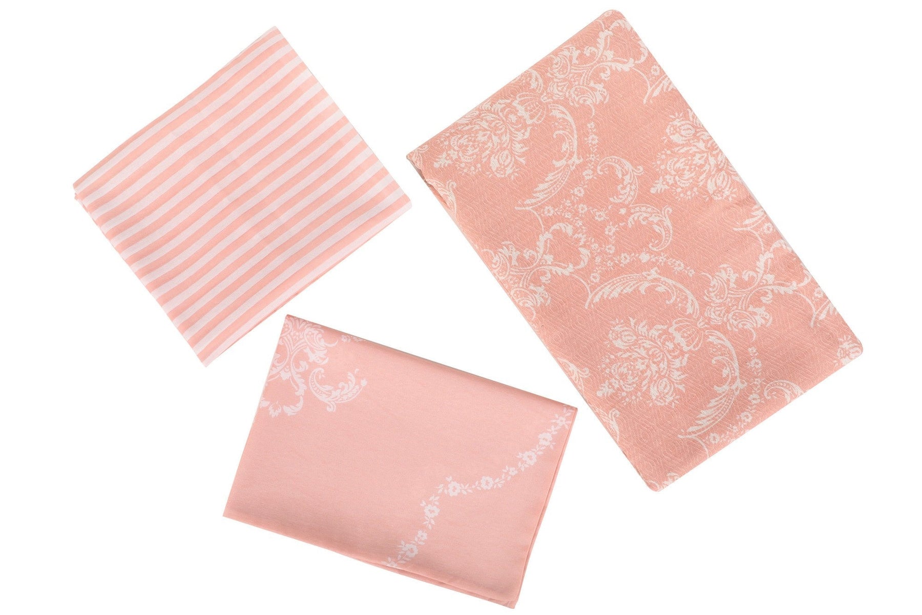 Set cuvertura pat PURE, roz/alb, bumbac, 160x235 cm, cu cearsaf si fata de perna
