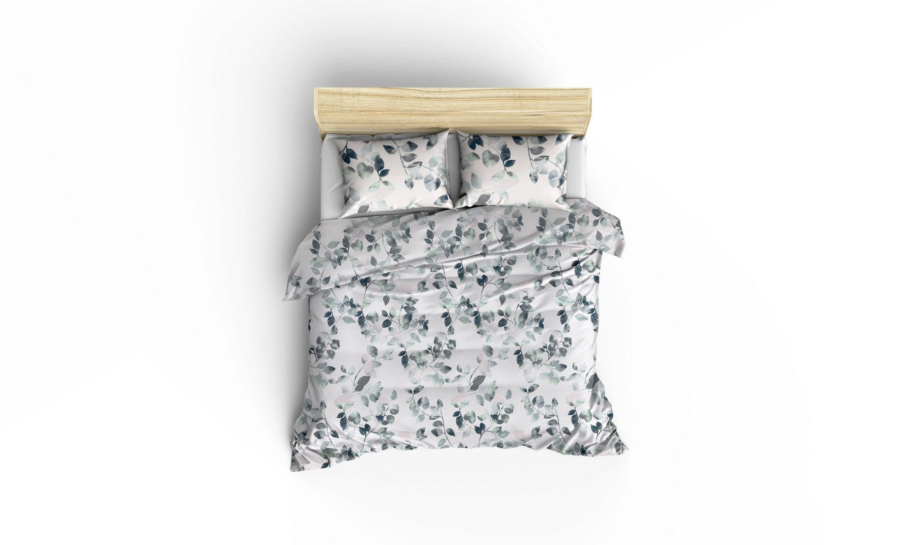 Set cuvertura pat SABINE, alb/verde, bumbac, 160x235 cm, cu cearsaf si fata de perna