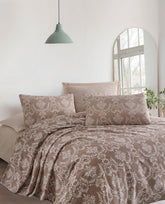 Set cuvertura pat dublu PURE, maro, bumbac, 200x230 cm, cu cearsaf si 2 fete de perna