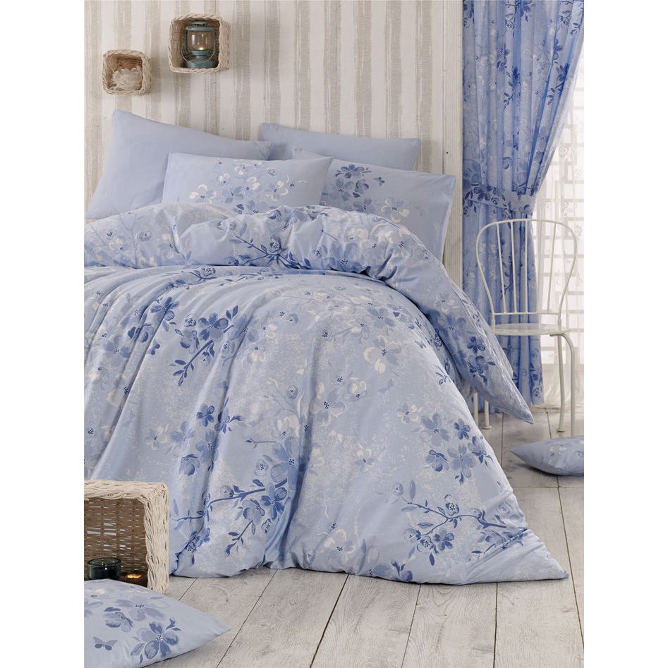 Set lenjerie de pat Elena, albastru, bumbac 100%, 4 piese, 220x240 cm