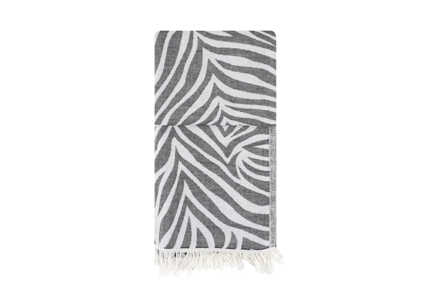 Prosop plaja FOUTA CARNIVAL, alb/gri, bumbac, 90x170 cm