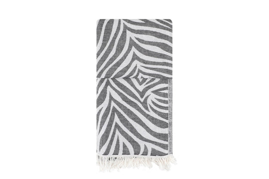Prosop plaja FOUTA CARNIVAL, alb/gri, bumbac, 90x170 cm
