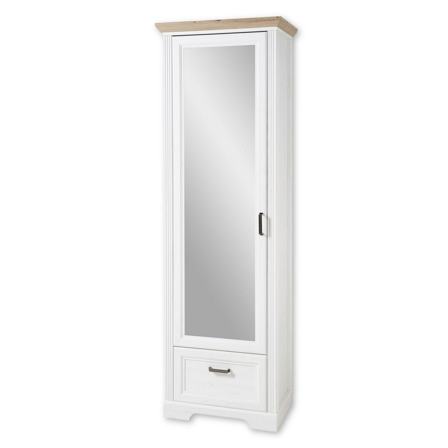 Dulap JASMIN, alb/stejar artisan, PAL, cu o usa si un sertar, 65x41x204 cm