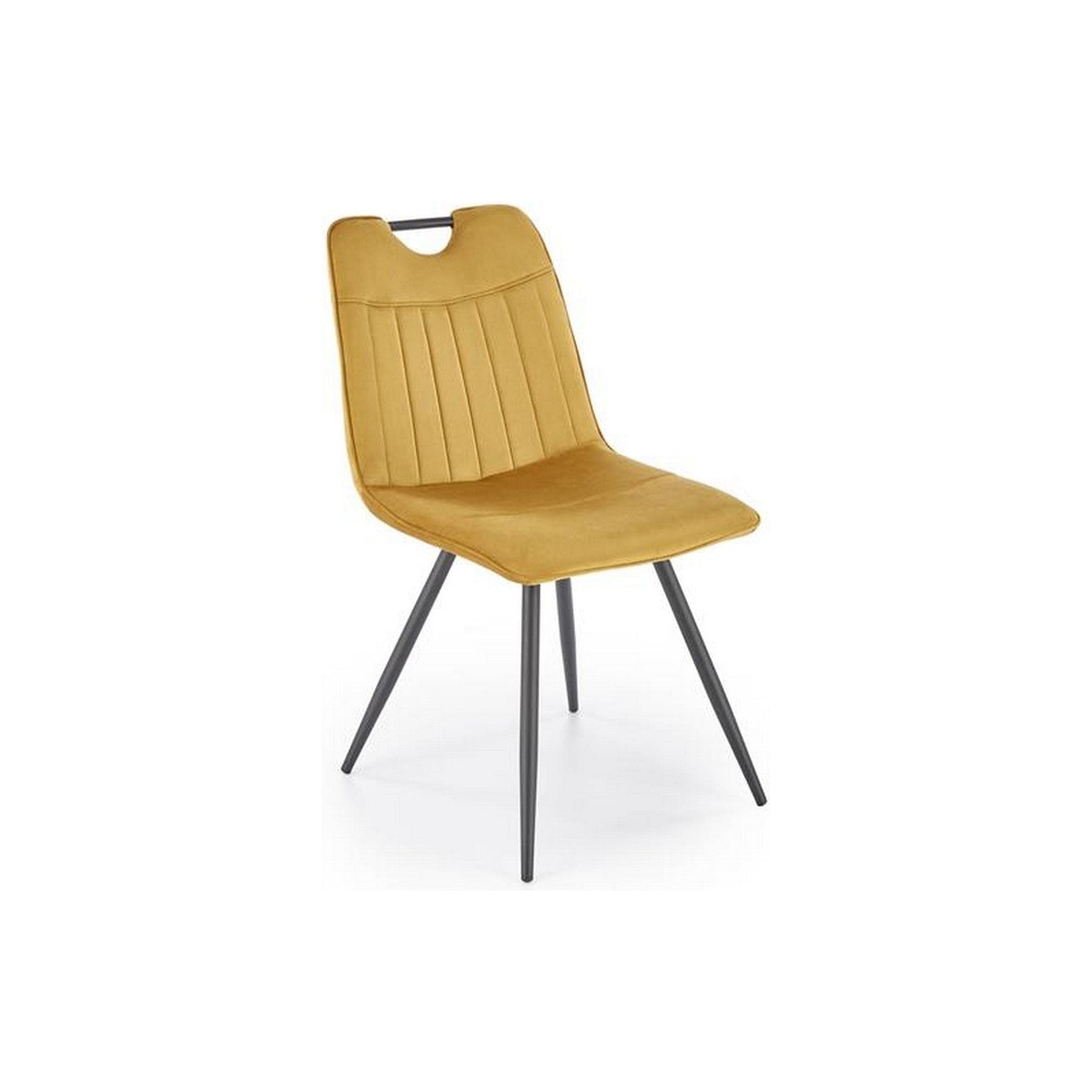 Scaun tapitat K521, galben mustar/negru, stofa catifelata, 46x58x83 cm