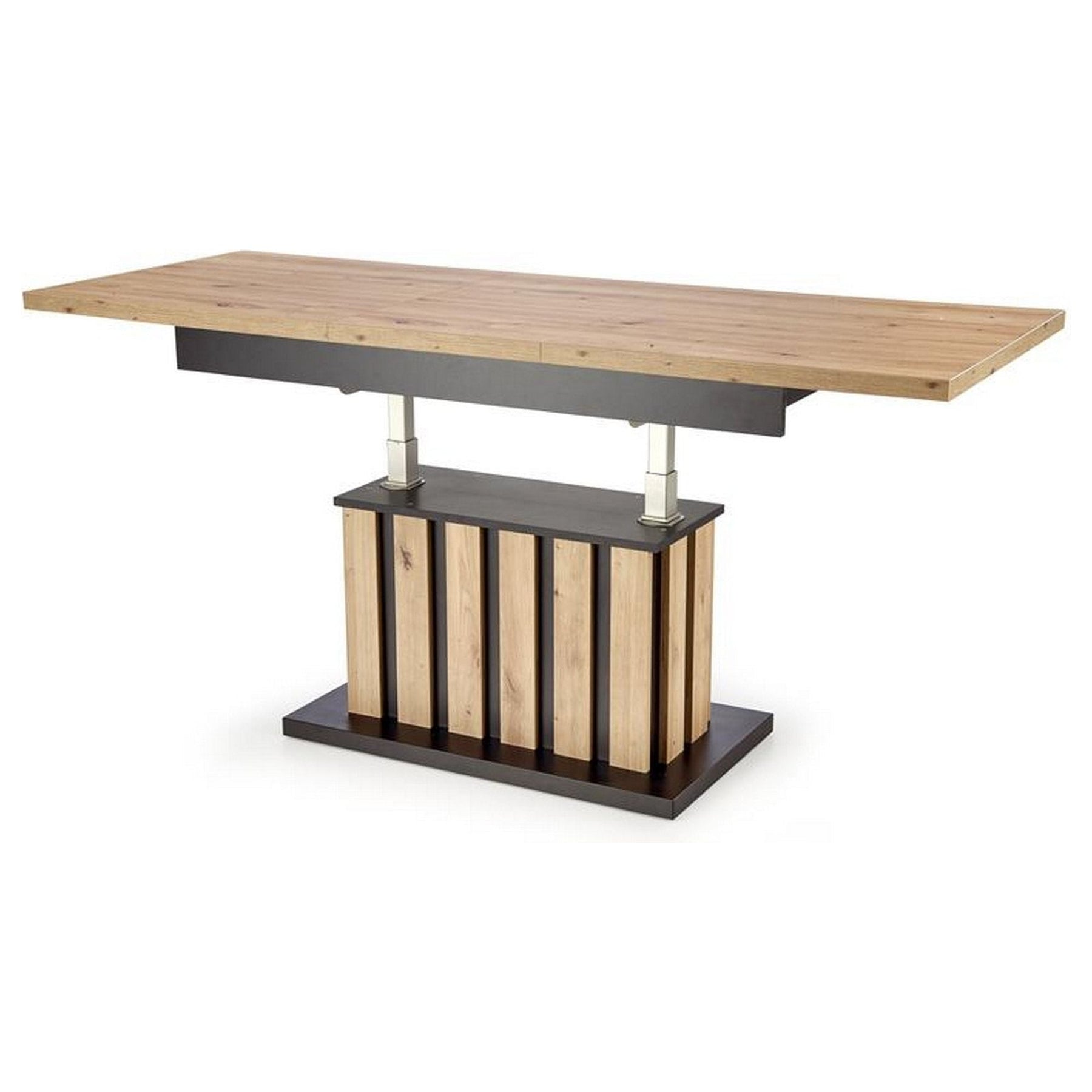 Masa extensibila BARETTI, stejar artizanal/negru, pal furniruit, 130/170x60x65/82 cm