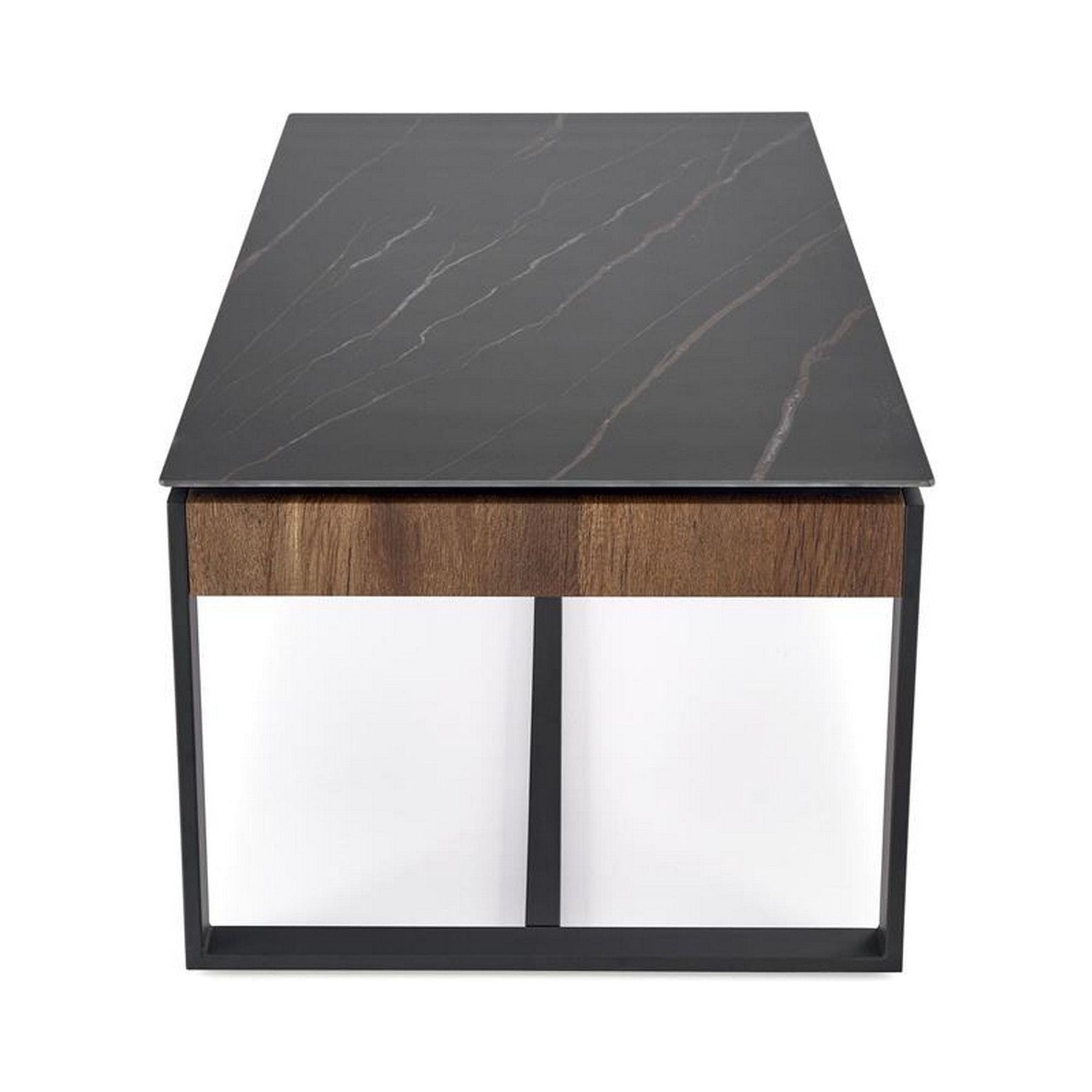 Masuta de cafea RAMONA, marmura neagra/nuc,ntetizat, 121x61x45 cm