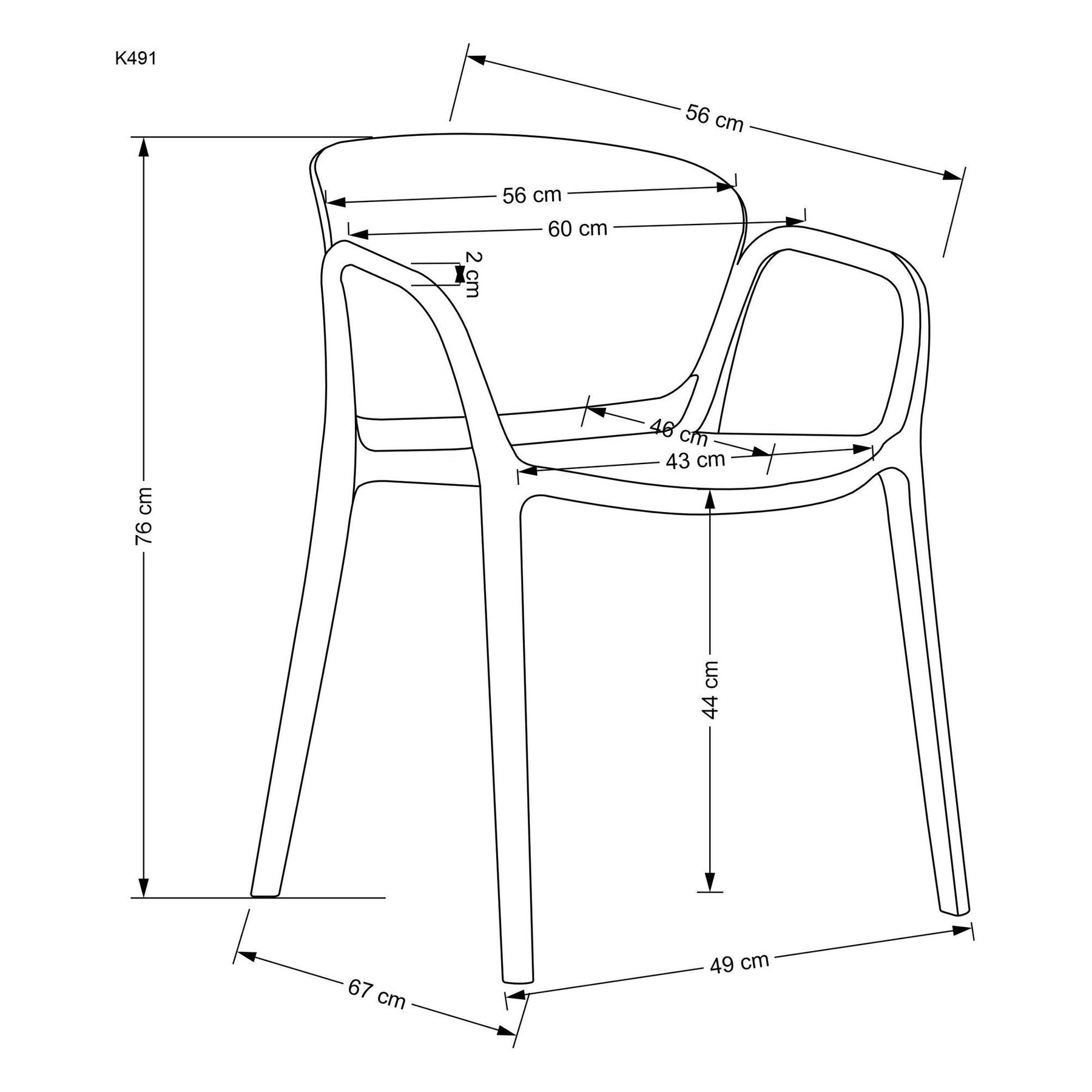 Scaun K491, negru, polipropilena, 60x67x76 cm