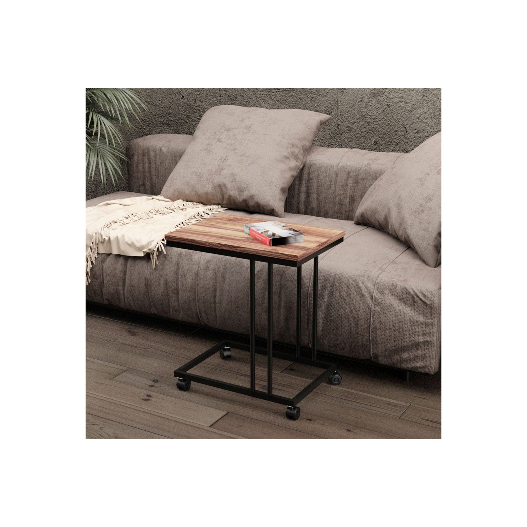 Masuta pe role TKRCZGN001, negru/stejer, PAL melaminat/metal, 50x35x50 cm,