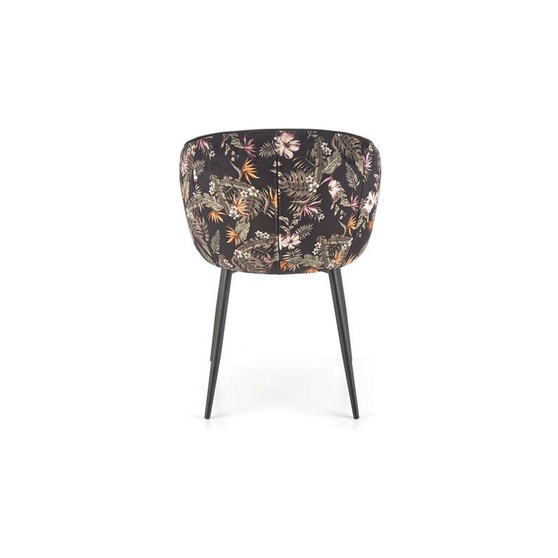 Scaun tapitat K506, negru, cu imprimeu floral, stofa catifelata, 55x60x82 cm