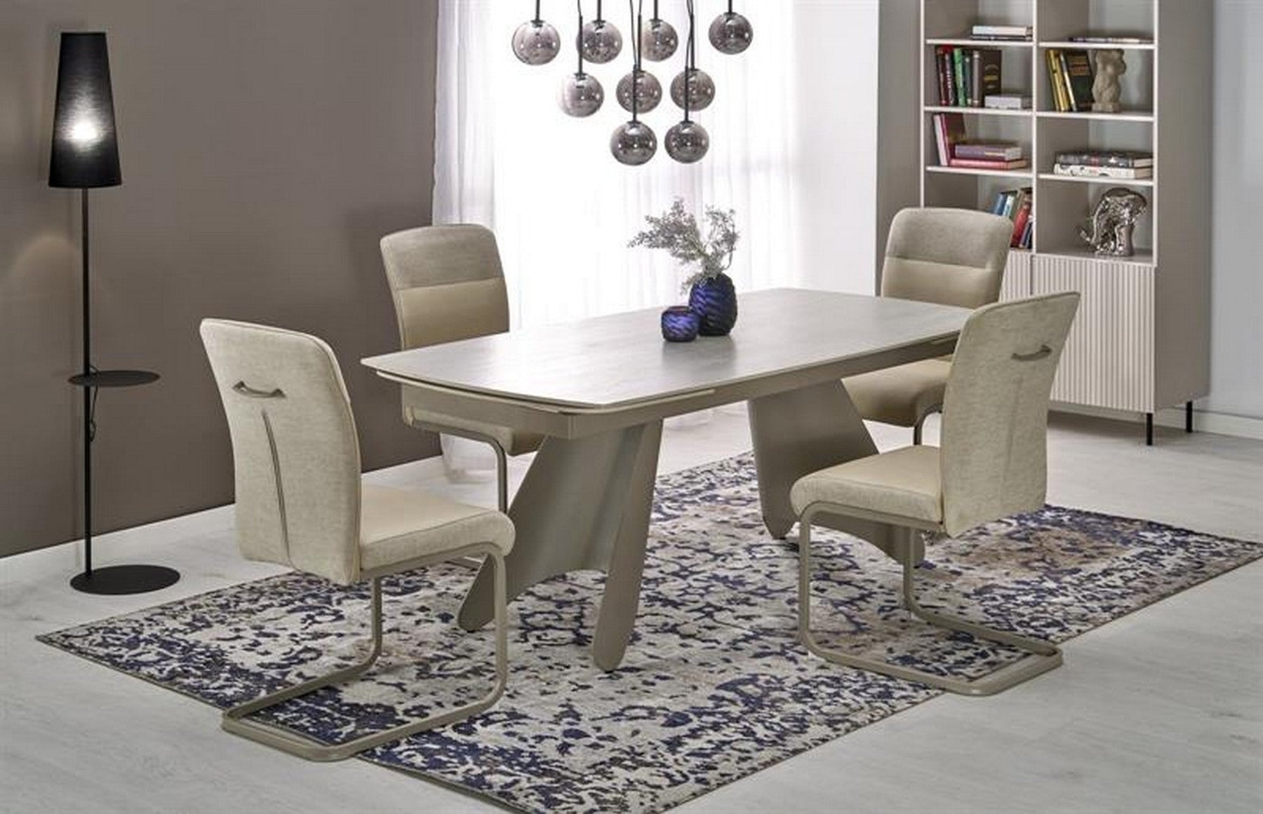 Masa extensibila SALIX, travertin/casmir, piatra sinterizata/otel, 180/260x90x76 cm
