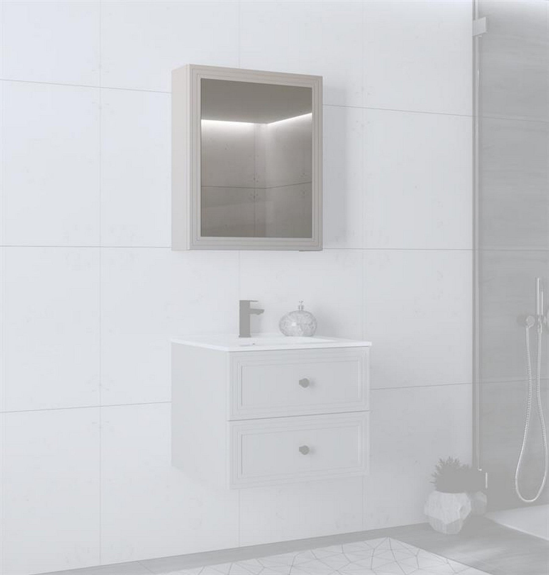 Dulap baie TORETO, casmir mat, PAL laminat, cu oglinda, 60x15x70 cm