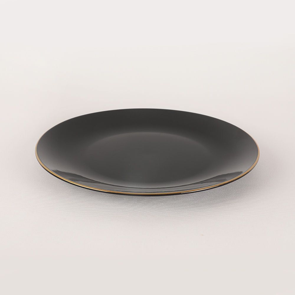 Set cina 275KRM1663, 44 piese, negru cu insertii aurii, 100% gresie ceramica