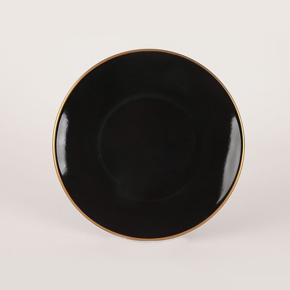 Set cina 275KRM1663, 44 piese, negru cu insertii aurii, 100% gresie ceramica