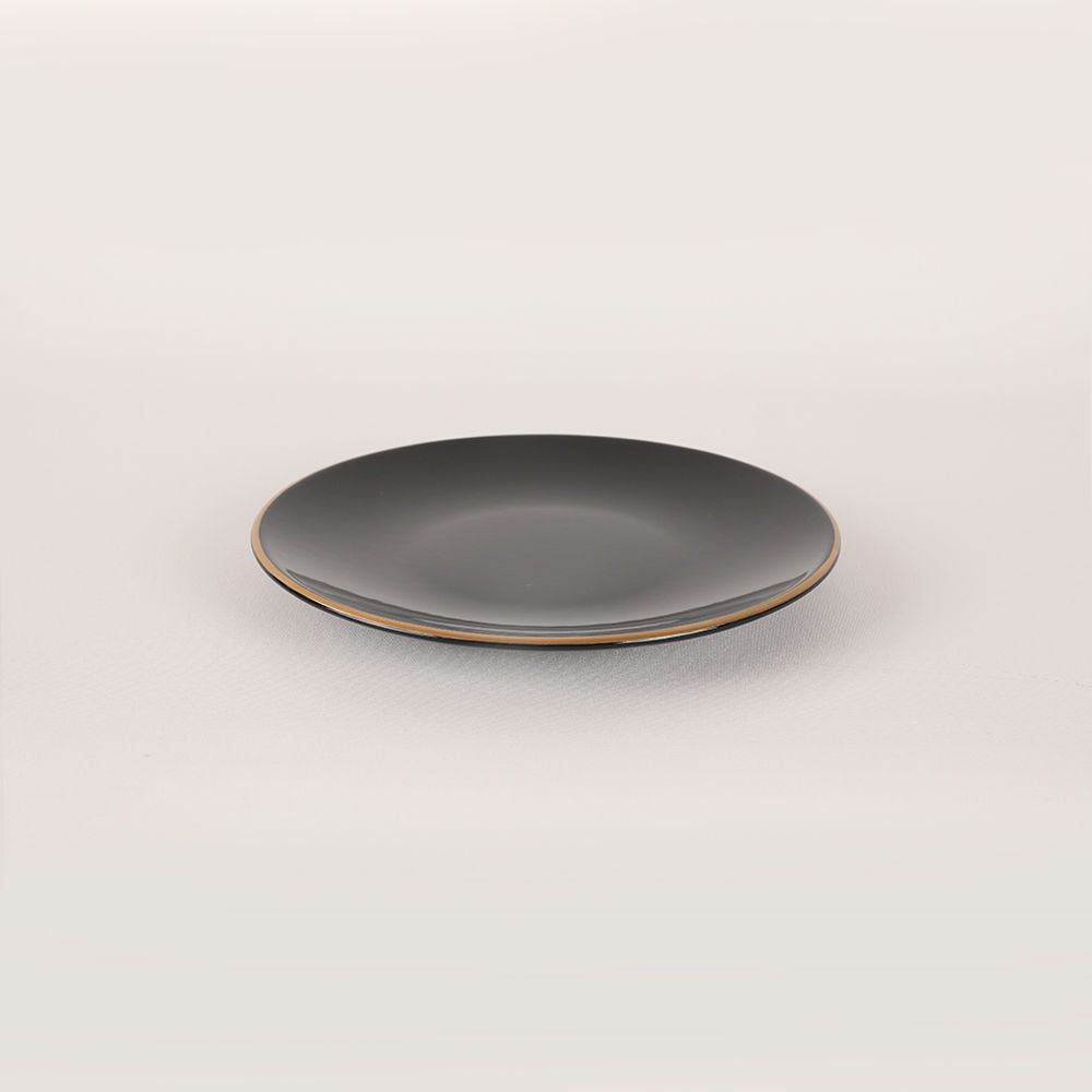 Set cina 275KRM1663, 44 piese, negru cu insertii aurii, 100% gresie ceramica