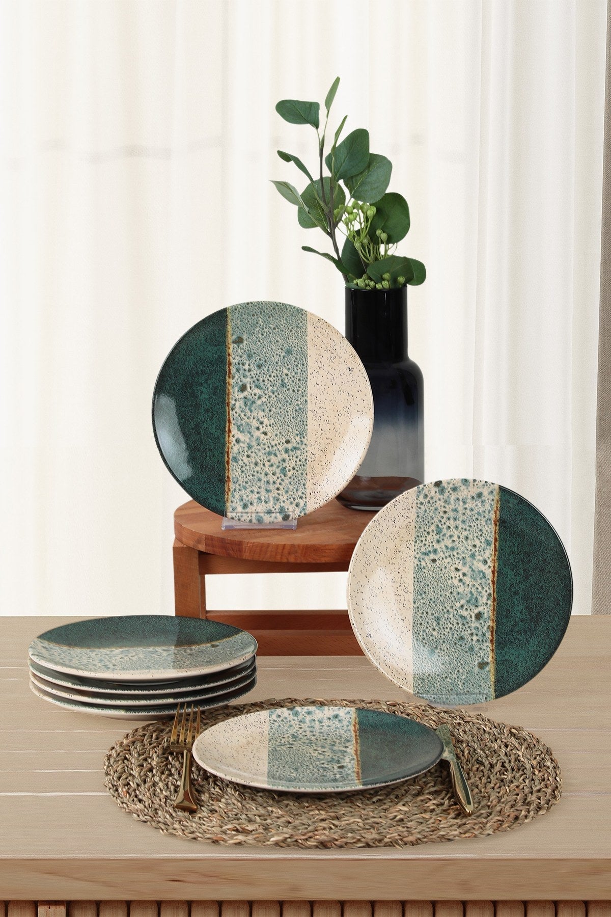 Set 6 farfurii desert 275KRM1845, verde/crem, ceramica, 20 cm
