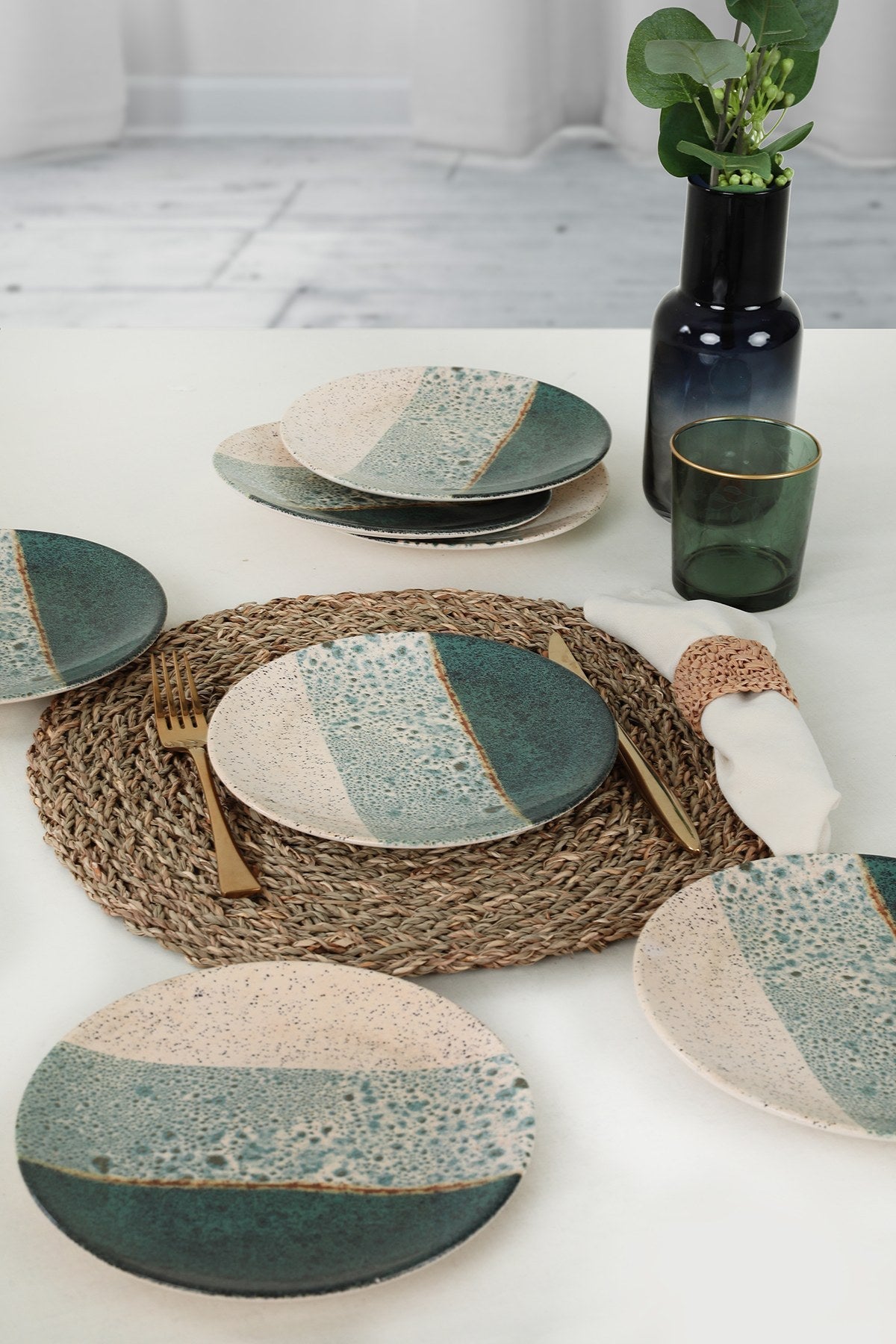 Set 6 farfurii desert 275KRM1845, verde/crem, ceramica, 20 cm
