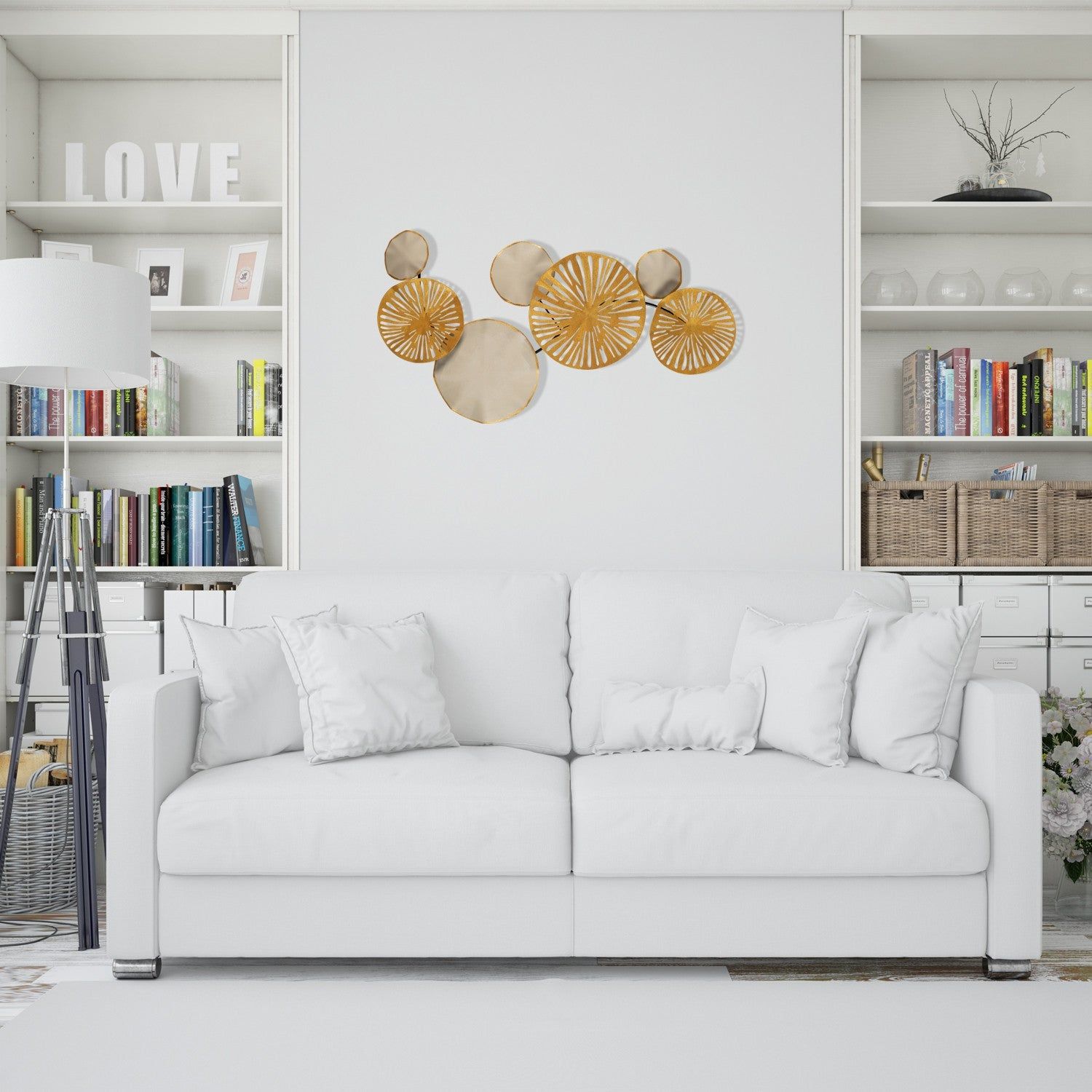 Accesoriu decorativ de perete Astrid - CH102-3, auriu/bej, metal, 79x35 cm