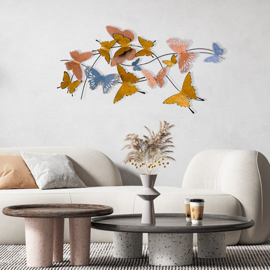Decoratiune perete Butterflies, multicolor, metal, 105x8x57 cm