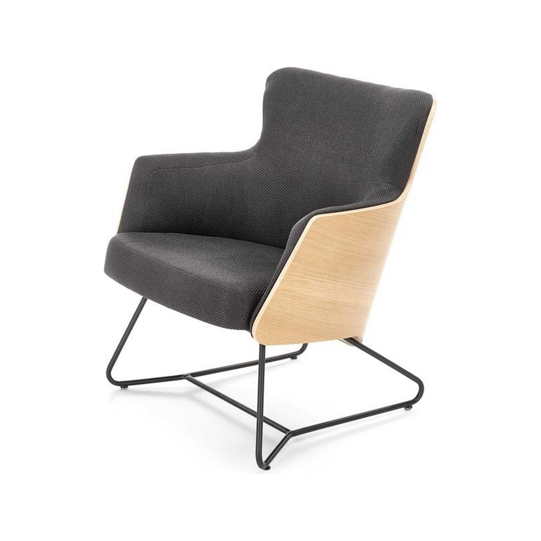Fotoliu CHILLOUT, stofa gri inchis/stejar natural, 74x67x79 cm