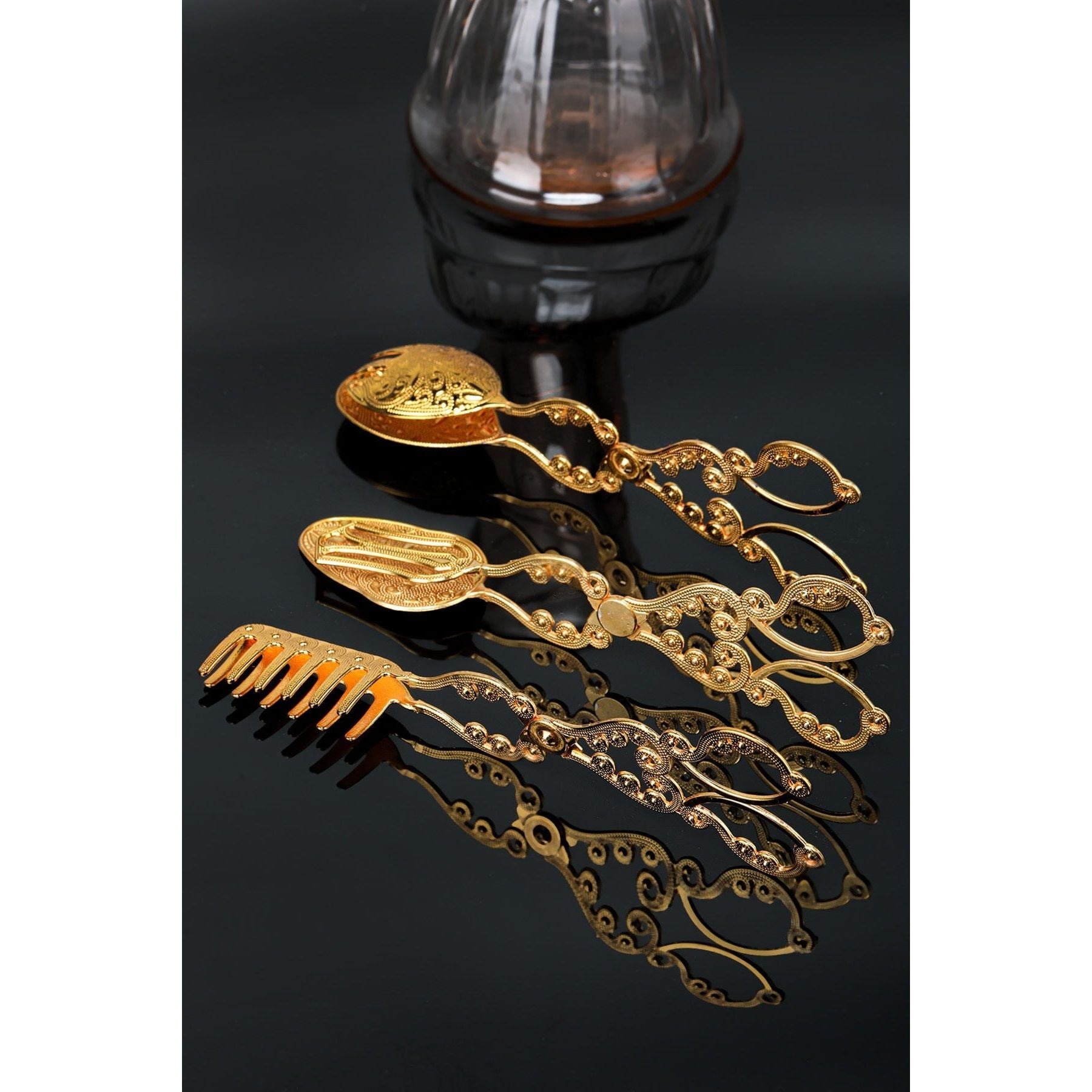 Set 3 clesti bucatarie PLT0418, 100% metal, auriu, 22 cm