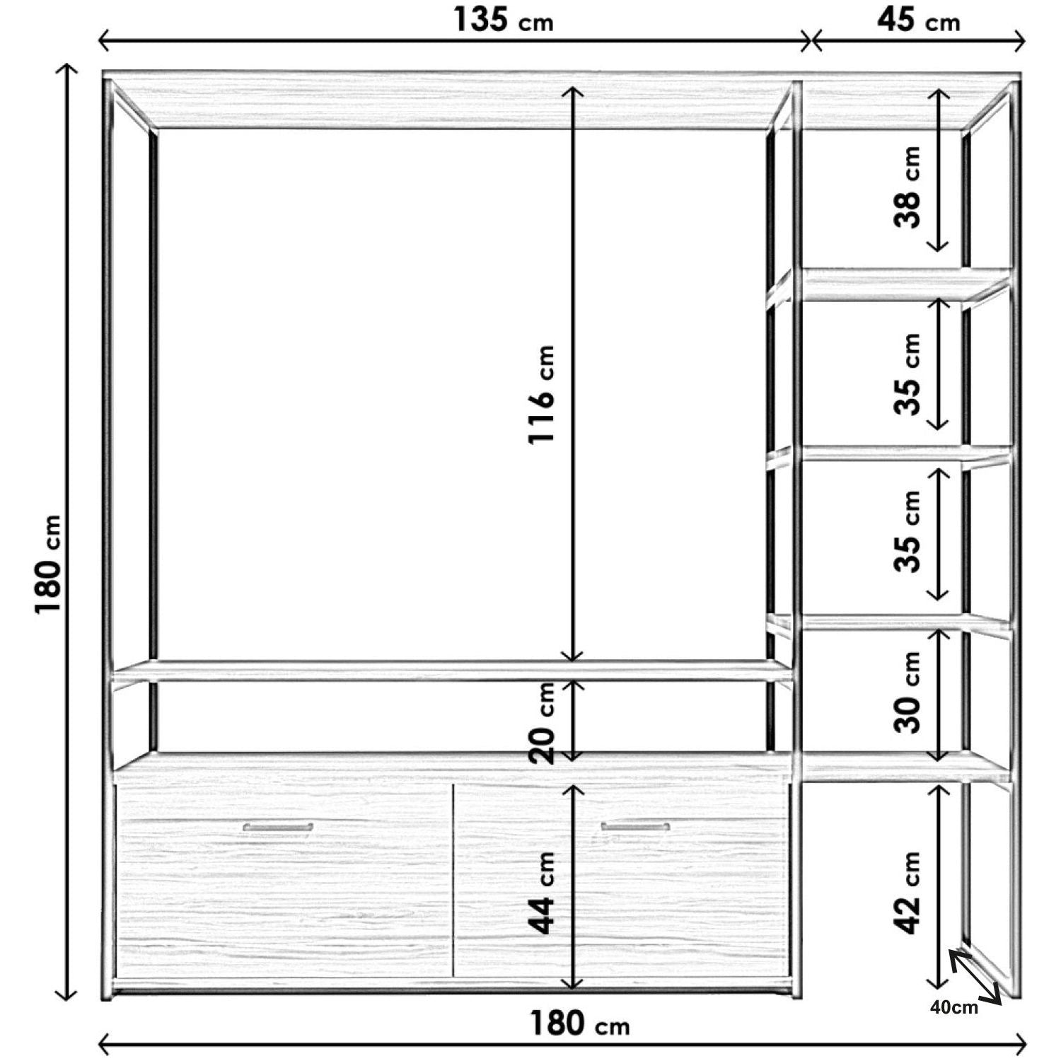 Comoda cu rafturi Nigaran TV, 100% PAL melaminat, nuc, 180x180x40 cm