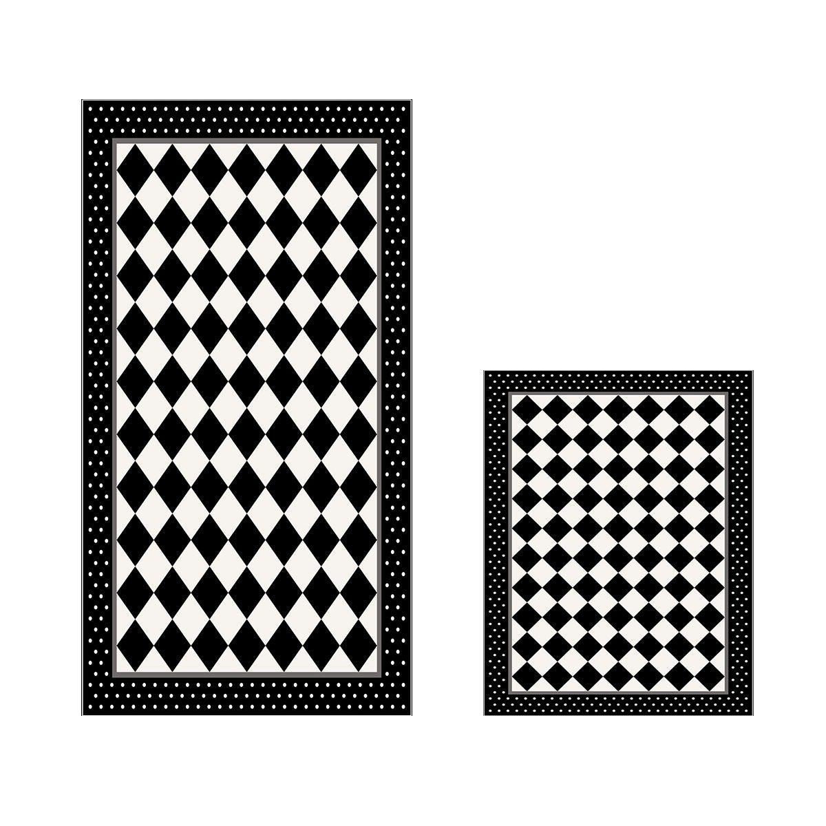 Set 2 covorase baie 510607, forma dreptunghiulara, poliester, negru/alb