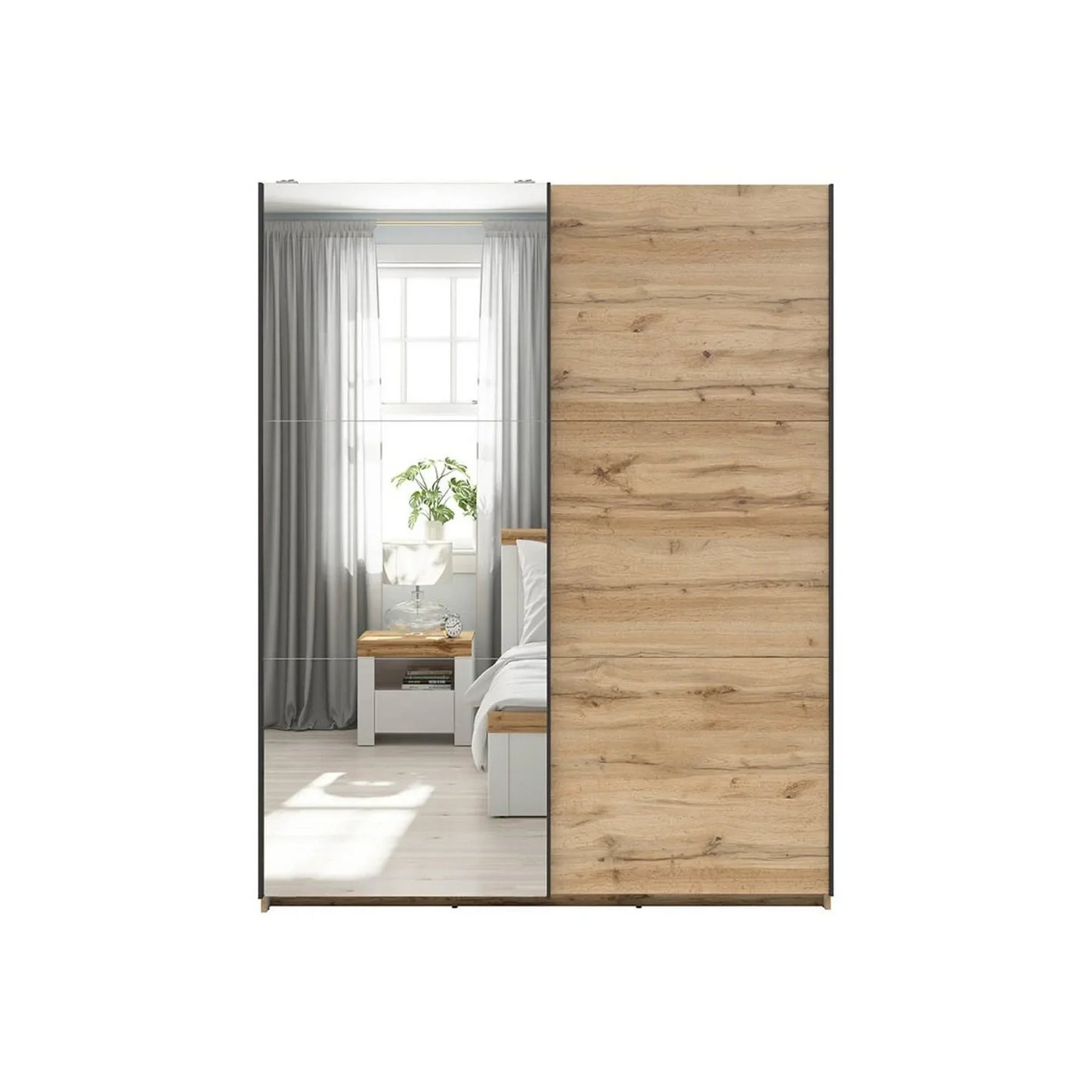 Dulap TETRIX, stejar wotan, PAL, cu 2 usi si oglinda, 154x60x196 cm