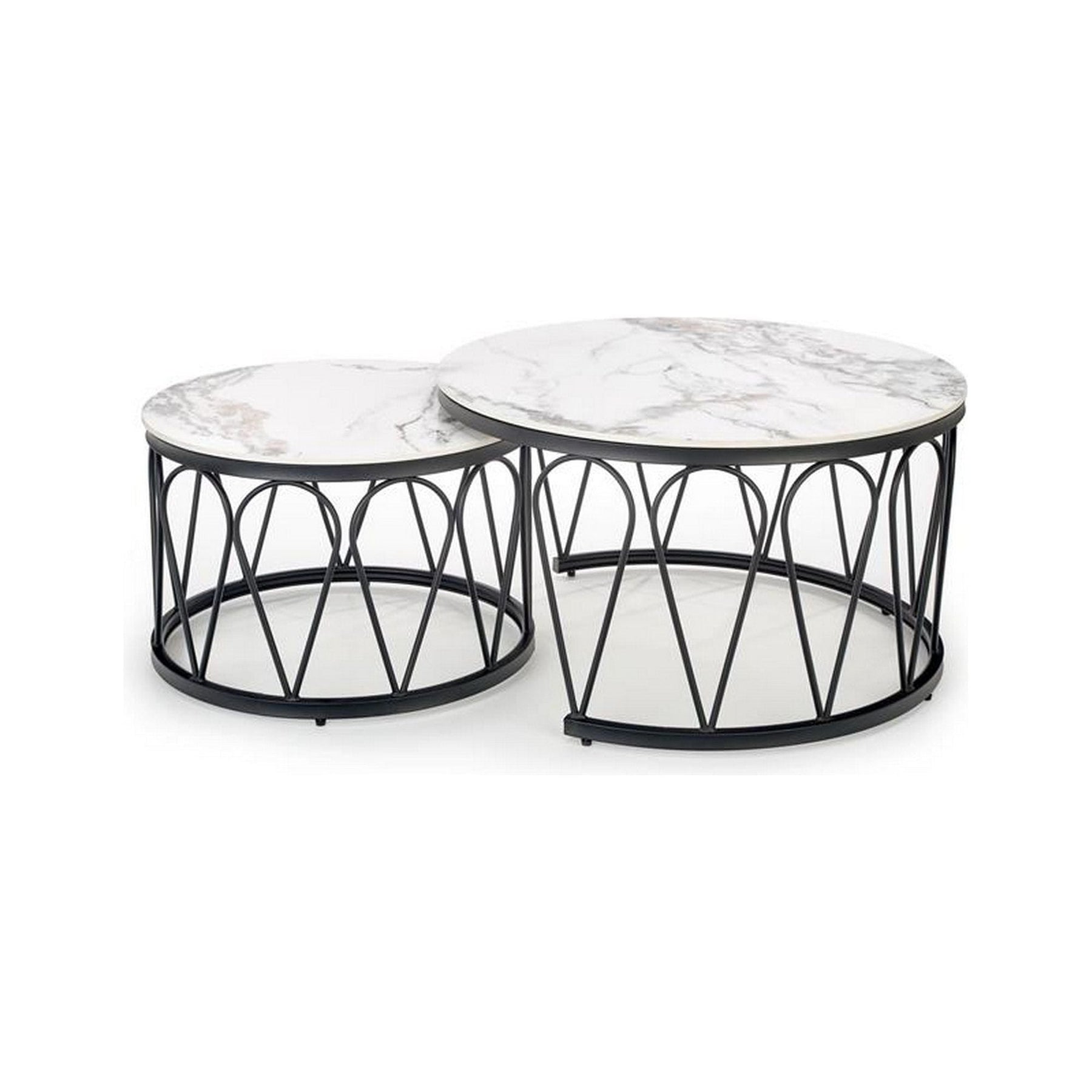 Set 2 masute de cafea FORMOSA. marmura alba/ negru, 60x47 si 80x47 cm