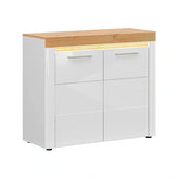 Comoda HORTON, alb/stejar grandson, PAL, cu iuminare LED, 107x42x90 cm