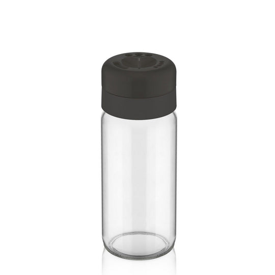Set 2 recipiente condimente C-00153, negru/transparent, sticla/plastic, 6x6x16 cm