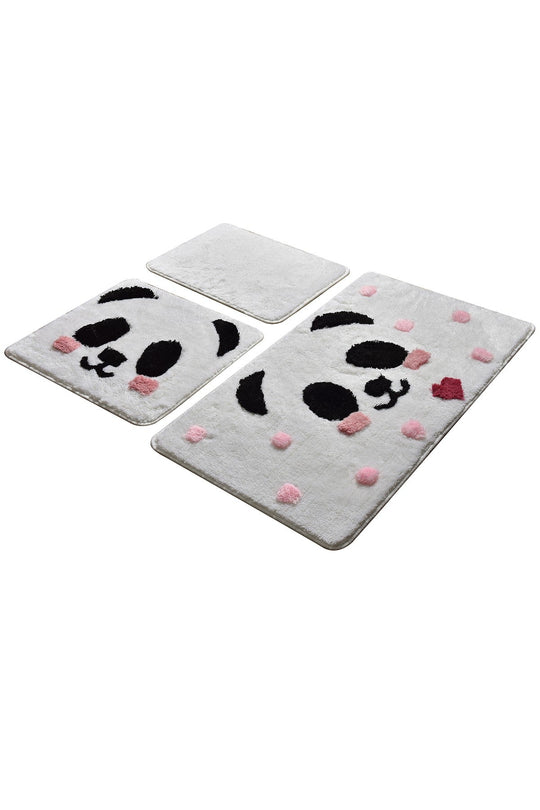 Set 3 covorase baie PANDA, forma dreptunghiulara, acril, multicolor