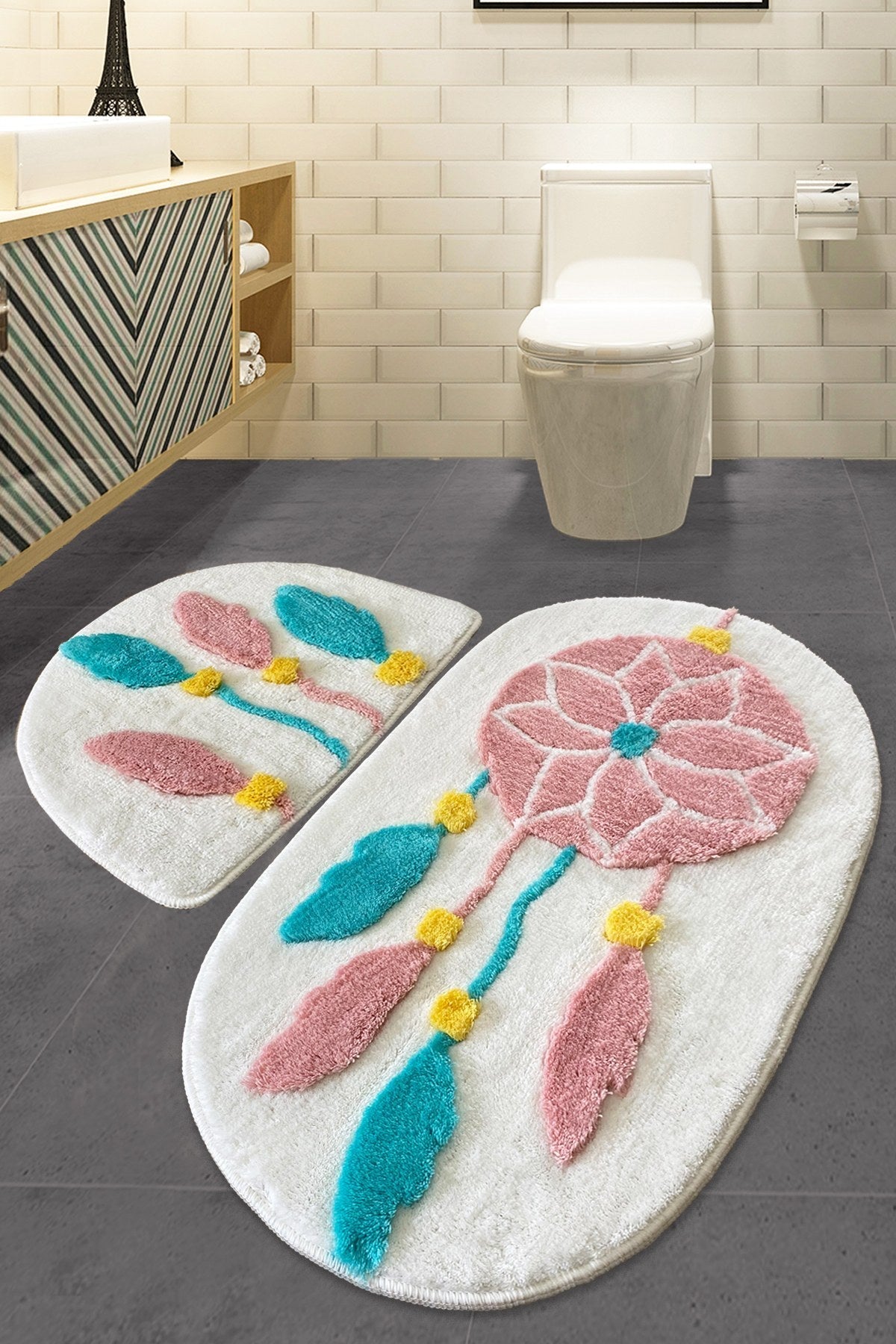 Set 2 covorase baie Ruya, forma ovala, acril, multicolor