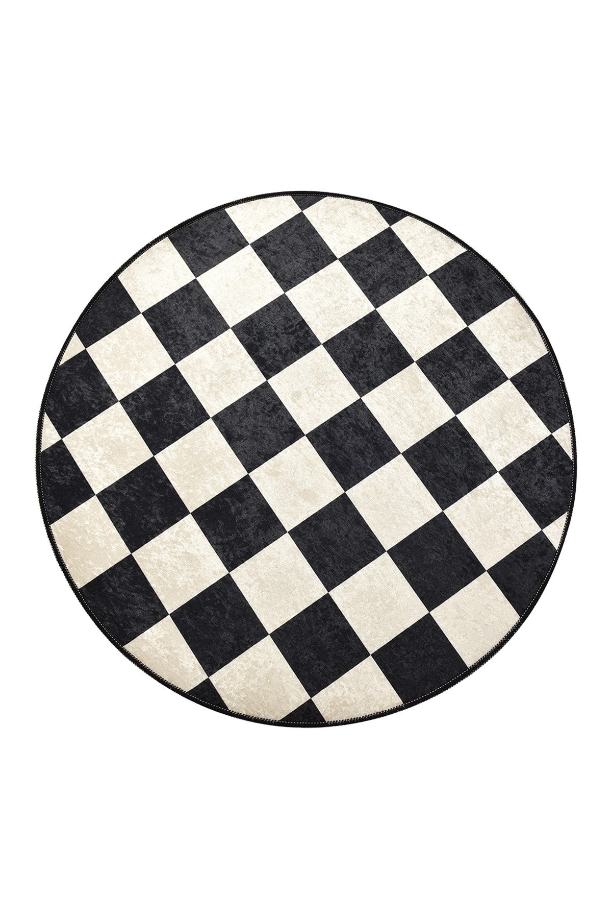 Covoras baie DAMA, 100x100 cm, forma rotunda, poliester, alb/negru