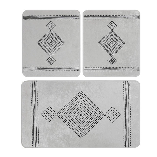 Set 3 covorase baie TATIANA, forma dreptunghiulara,poliester, crem/gri