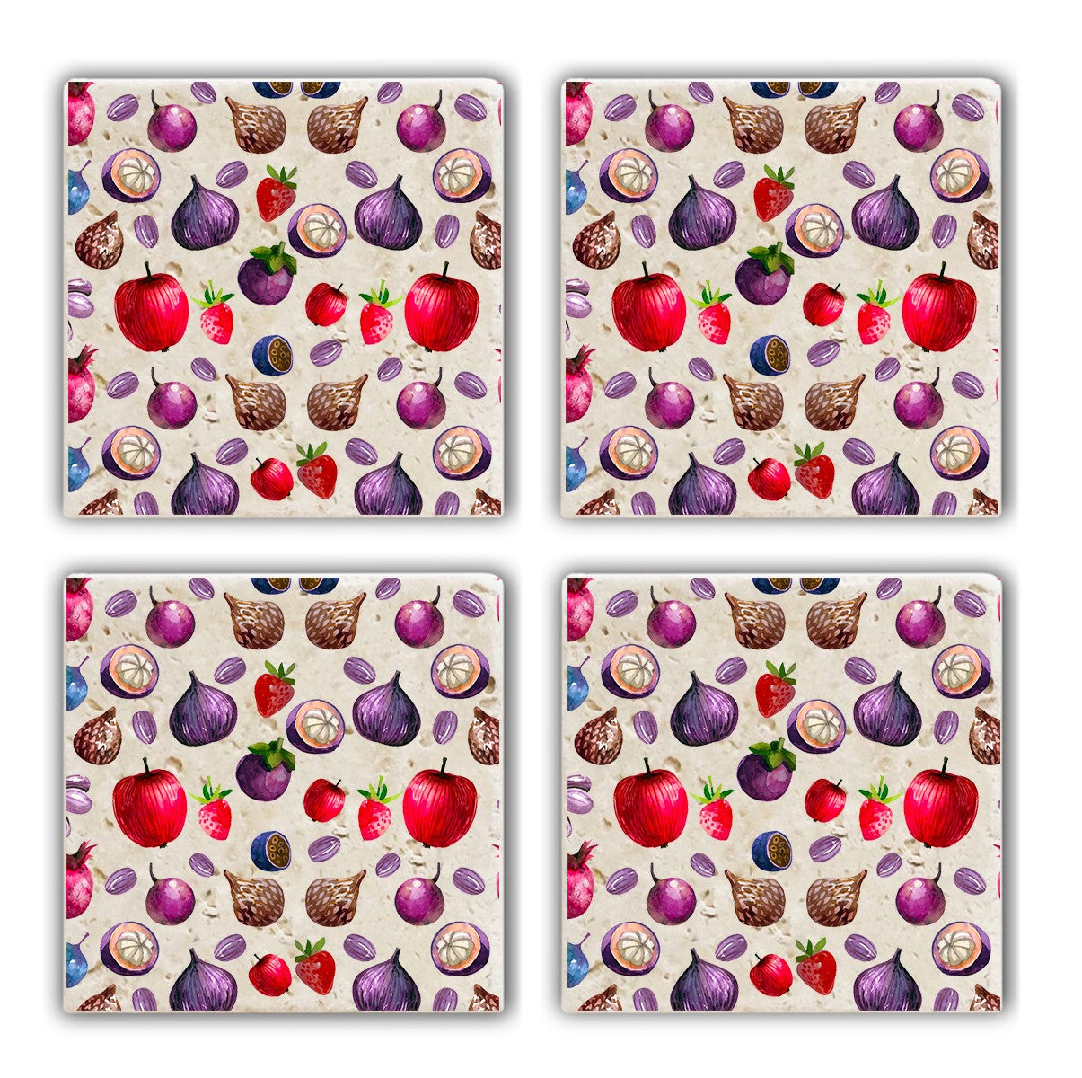 Set 4 suporturi pahare TAB11183954, multicolor, piatra naturala, 10x1 cm