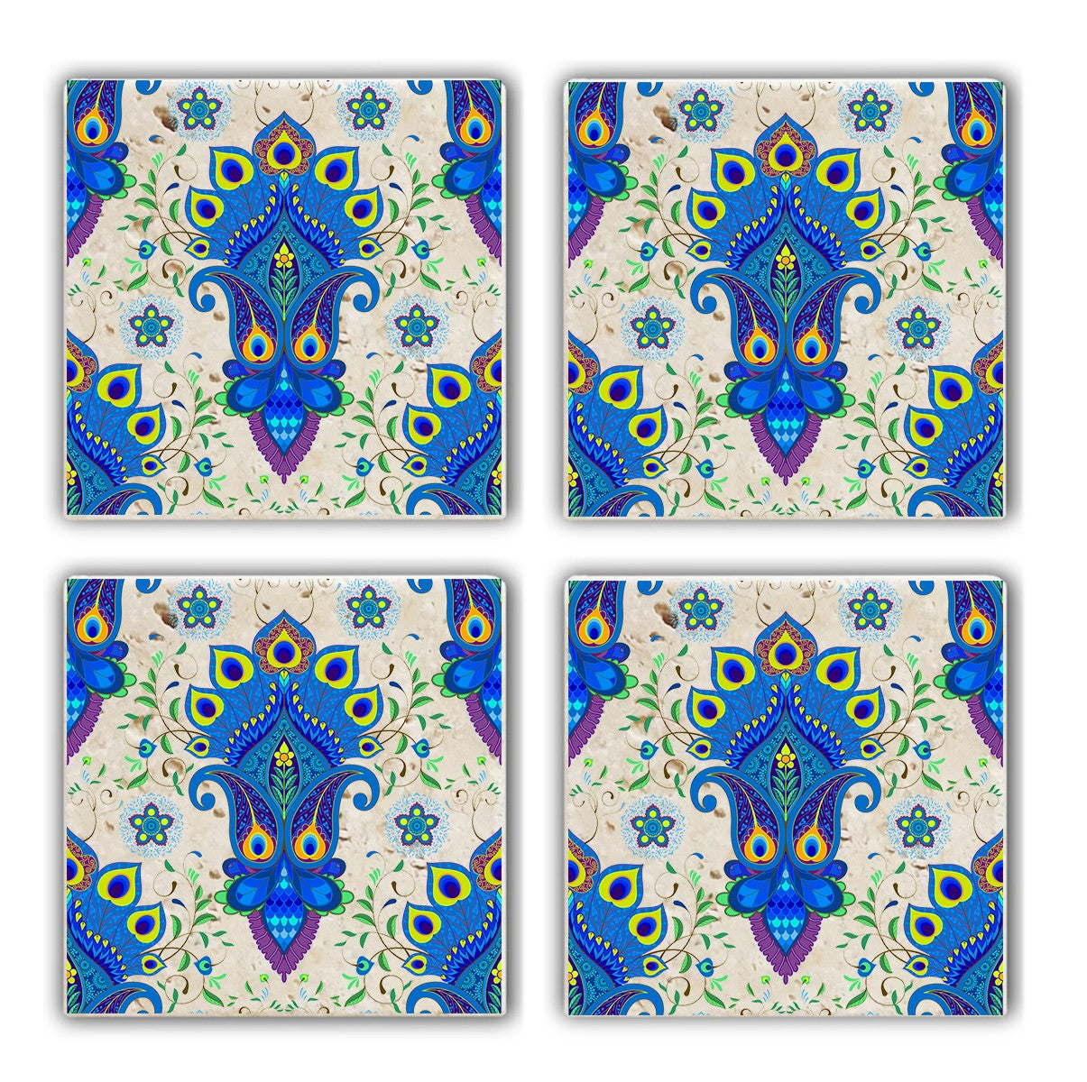 Set 4 suporturi pahare 366TYR1115, multicolor, piatra naturala, 10x1 cm