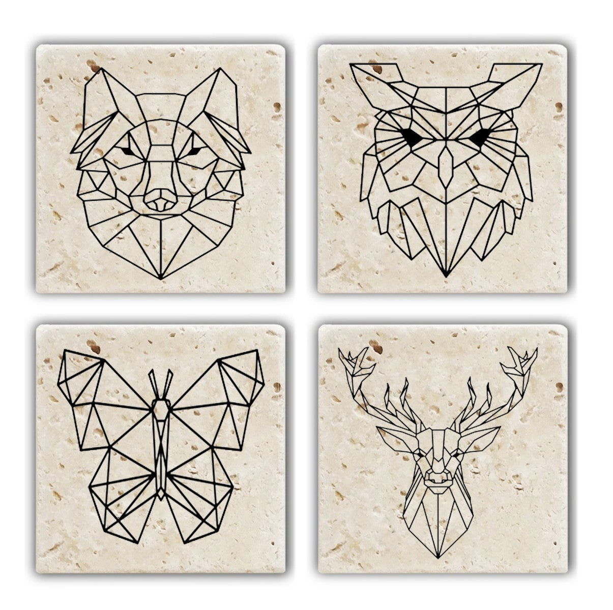 Set 4 suporturi pahare 366TYR1187, bej/negru, piatra naturala, 10x1 cm