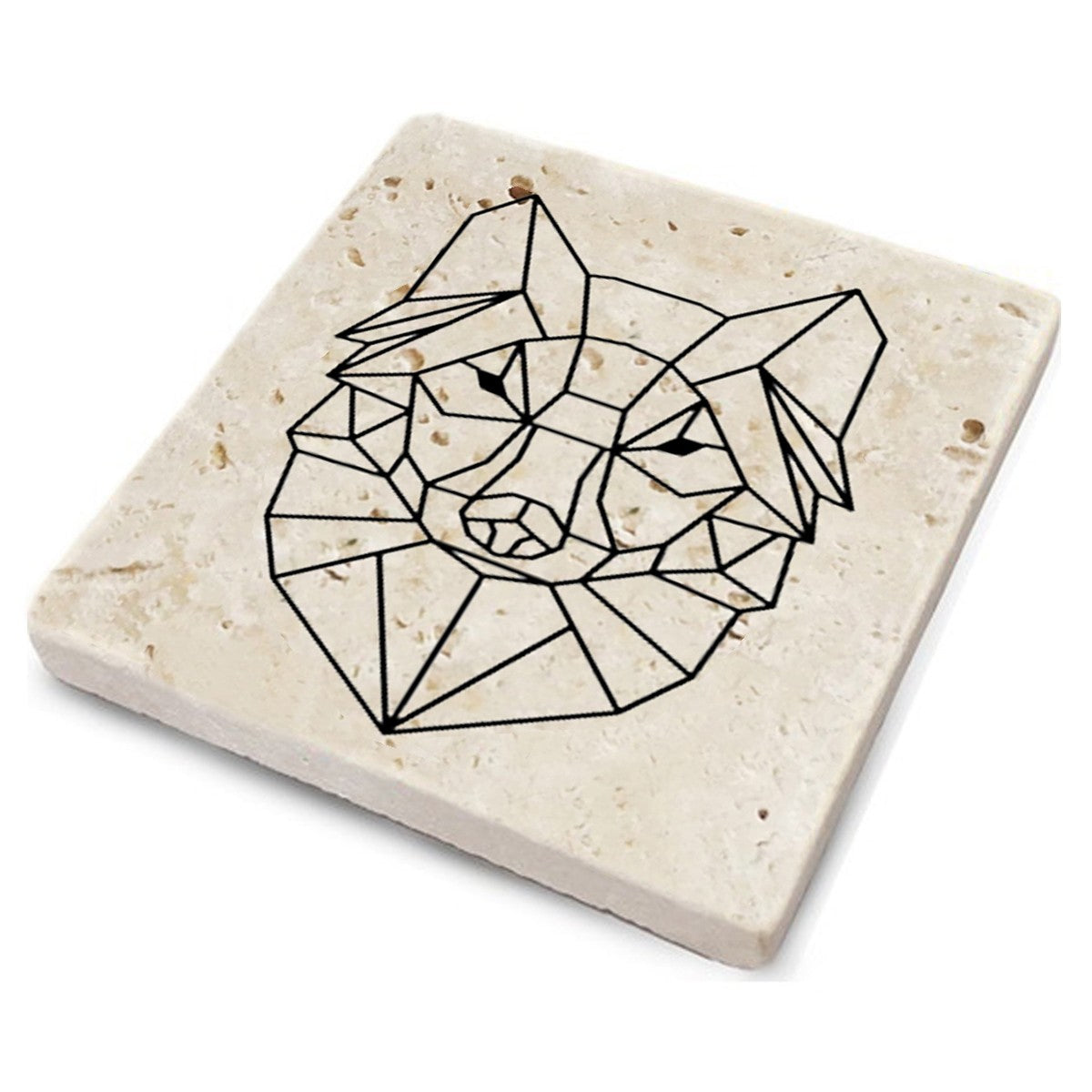 Set 4 suporturi pahare 366TYR1187, bej/negru, piatra naturala, 10x1 cm