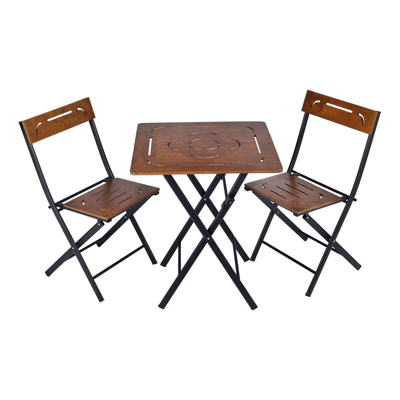 Set masa si scaune 379VLV1503, metal, nuc/negru, 60x73x60 cm