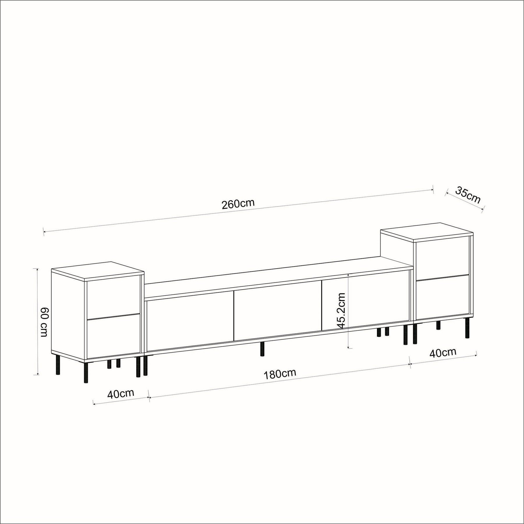 Comoda TV IMAJ, alb/negru, PAL melaminat, 180x35x42 cm