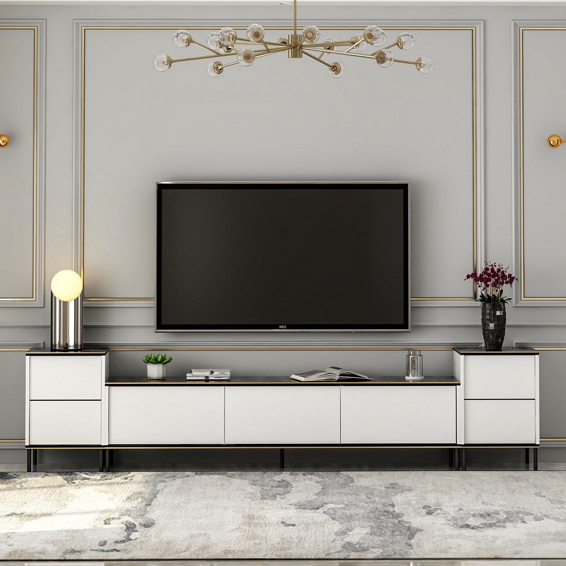 Comoda TV IMAJ, alb/negru, PAL melaminat, 180x35x42 cm