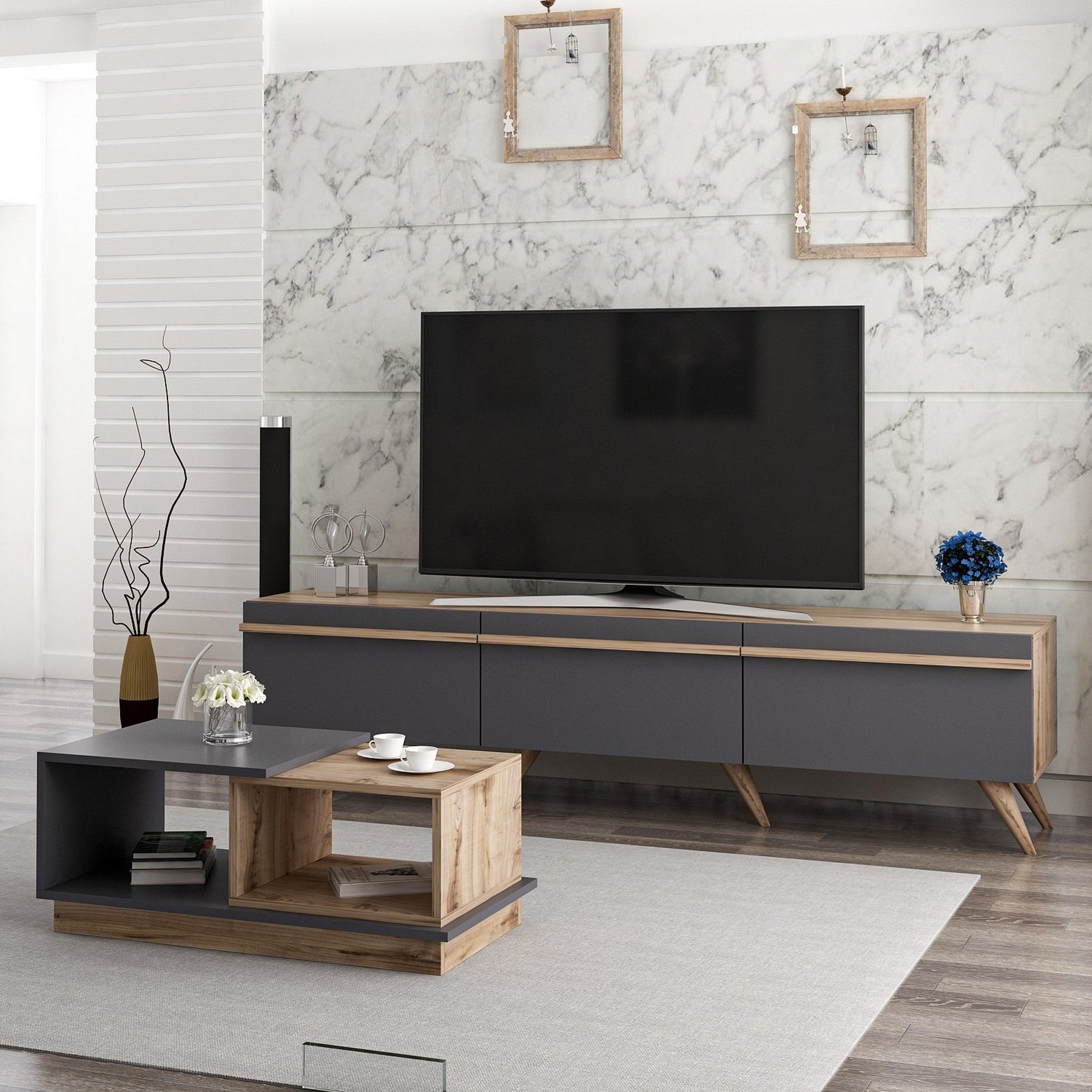 Set comoda si masuta AMSTERDAM, nuc/gri antracit, PAL melaminat