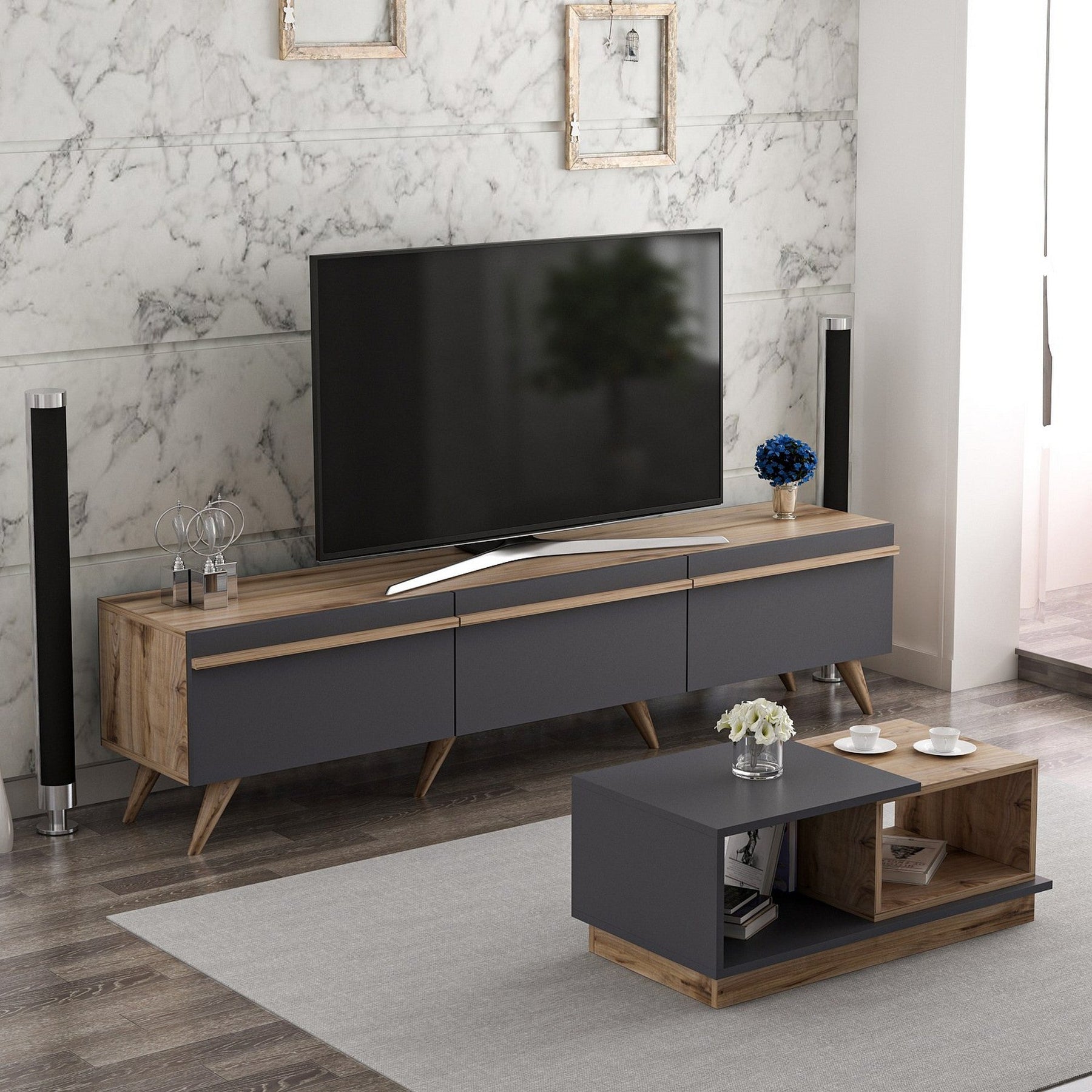 Set comoda si masuta AMSTERDAM, nuc/gri antracit, PAL melaminat