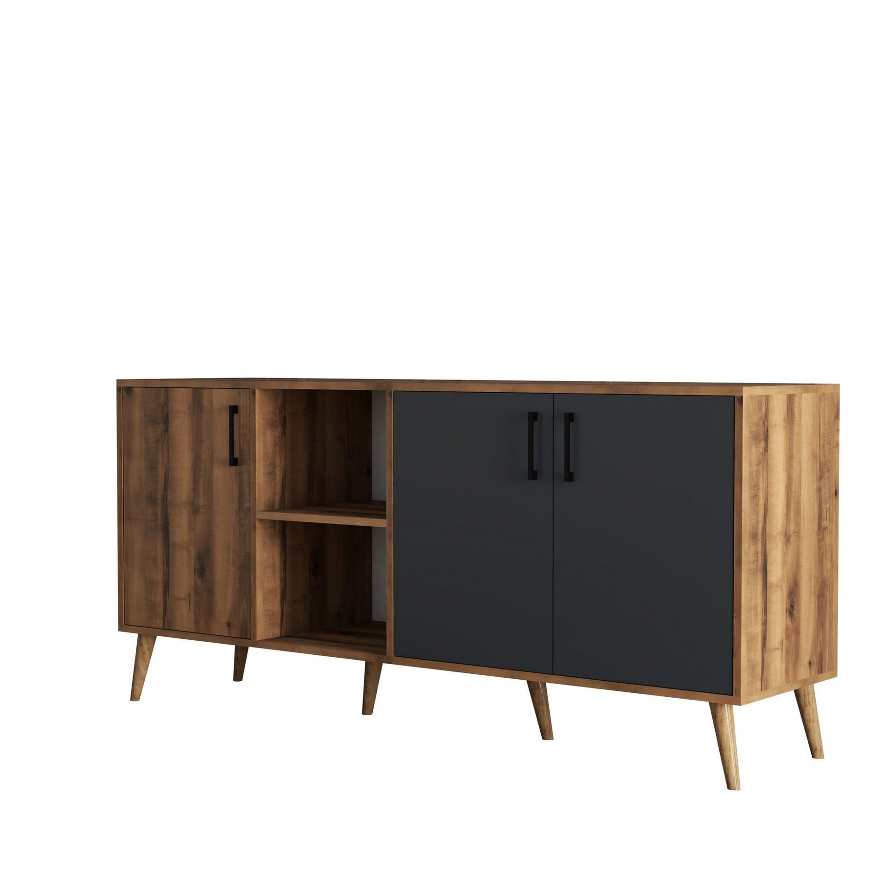 Set mobila living 389MZA2119, 3 piese, nuc/gri antracit, PAL melaminat