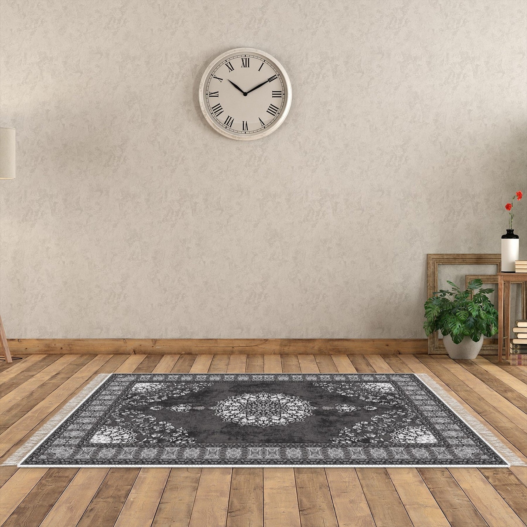 Covor ALN900615GR02, 80x150 cm, forma dreptunghiulara, poliester, gri