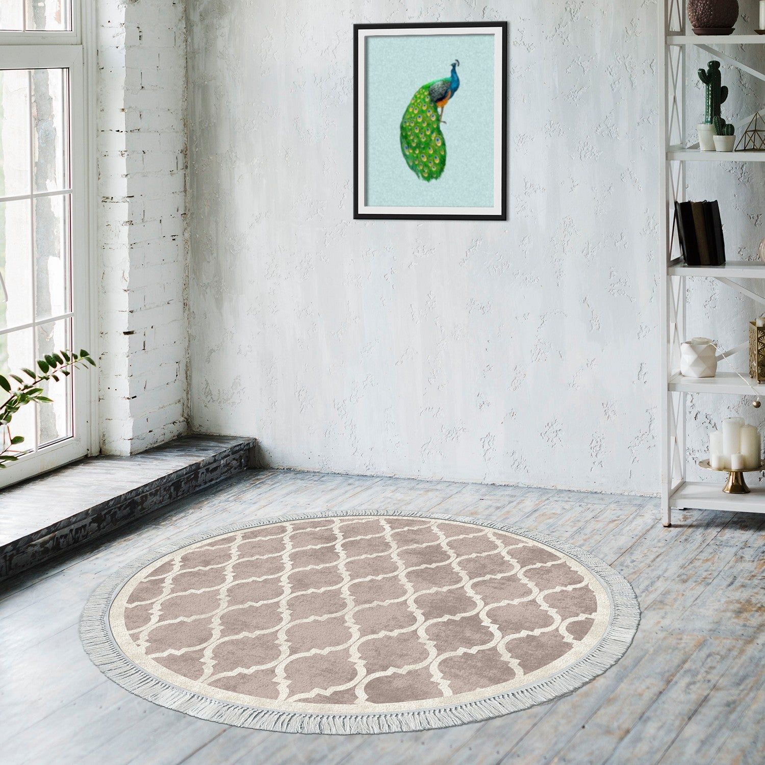 Covor, 100x100, forma rotunda, poliester 100%, crem/maro, ALN400601KR17