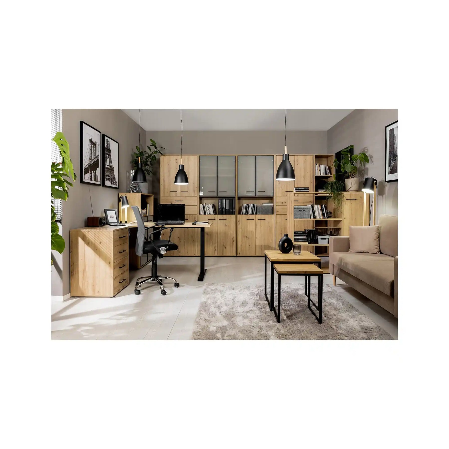 Dulap SPACE OFFICE, stejar artisan, PAL, cu 4 usi, 80x37x203 cm