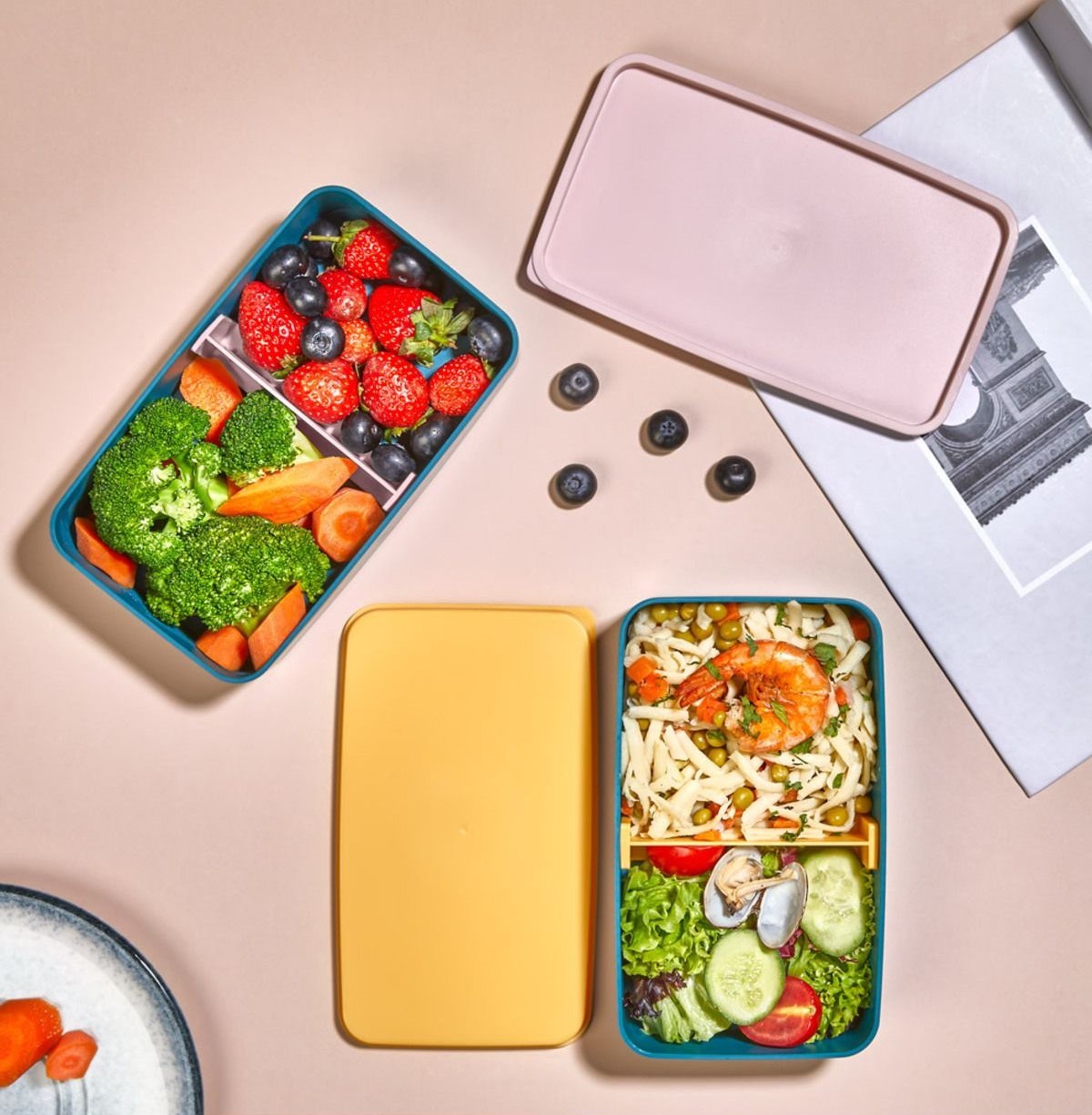 Set 2 cutii pranz EM-1003-S, albastru/galben, plastic, 19x11x5 cm